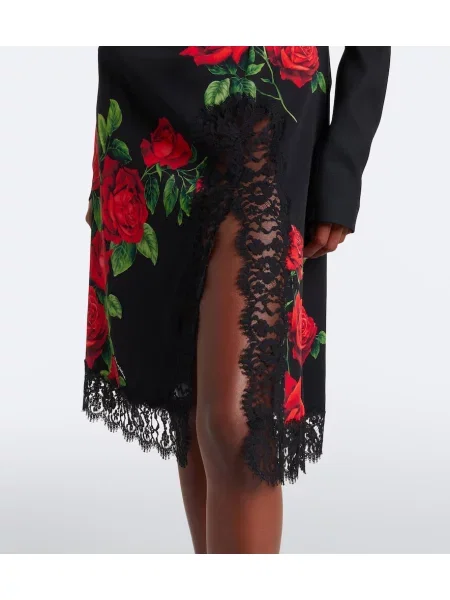Hodvábna kvetinová midi sukňa Dolce&gabbana čierna