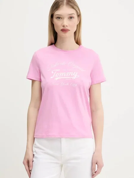 Тениска Tommy Jeans дамска розово