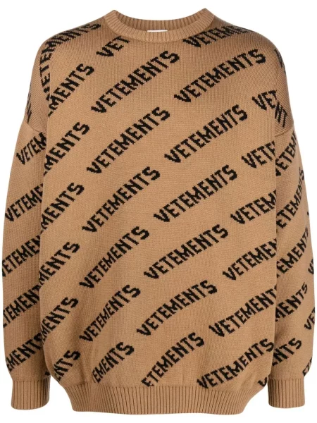Pulover Vetements tricotate cu imagine maro