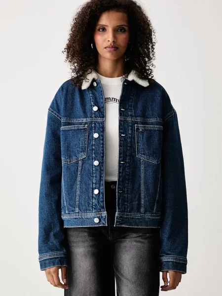 Tommy Jeans geacă de tranziție pentru femei din denim albastru