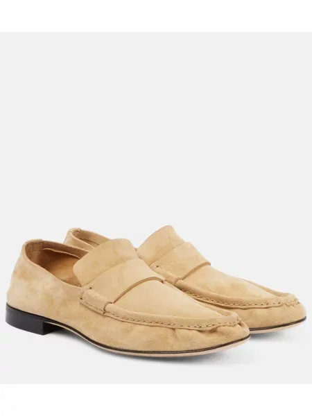 Pantofi loafer The Row din piele de căprioară bej