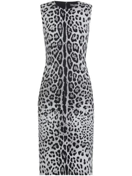 Rochie midi Dolce & Gabbana cu imagine cu imprimeu animal print până la genunchi alb