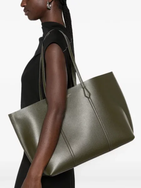 Geantă shopper Tory Burch din piele verde