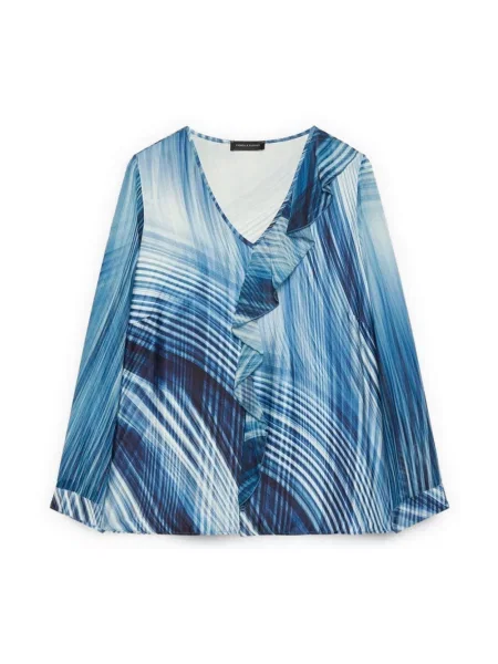 Bluzka z falbankami Fiorella Rubino z falbankami niebieska