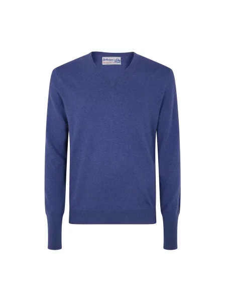 Dzianinowy sweter Ballantyne z dekoltem w serek niebieski