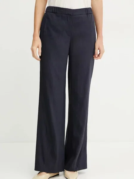 BOSS pantaloni din in femei bleumarin drept high waist
