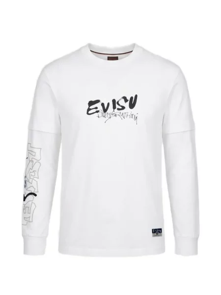 Lung tricou Evisu cu imagine alb