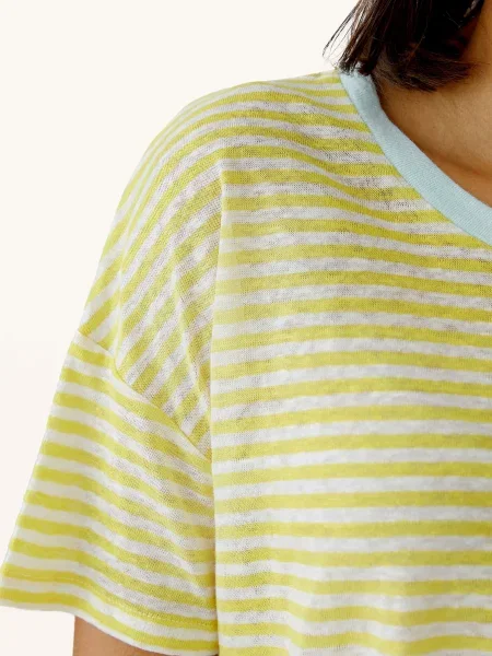 Oui Lněné Tričko krémová žlutá