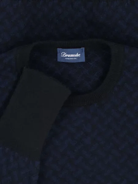 Džemper Drumohr od kašmira s herringbone uzorkom plava