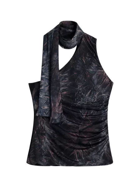 Desigual Top maro / lila argintiu negru