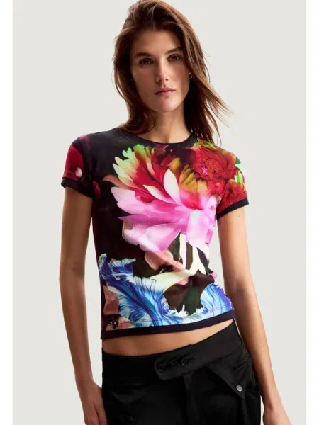 Desigual Póló TS_MULTIFLOWERS_LAC Kék Casual Fit fekete