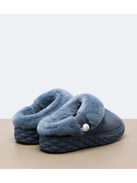 Papuci tip mules Jimmy Choo din piele de căprioară cu platformă albastru