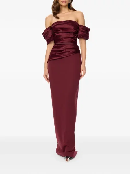 Rochie maxi Post Meridiem drapată de costum roșu
