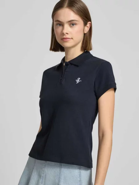 Koszulka polo z krótkim rękawem w optyce piké z kołnierzem i haftowanym logo Review granatowe