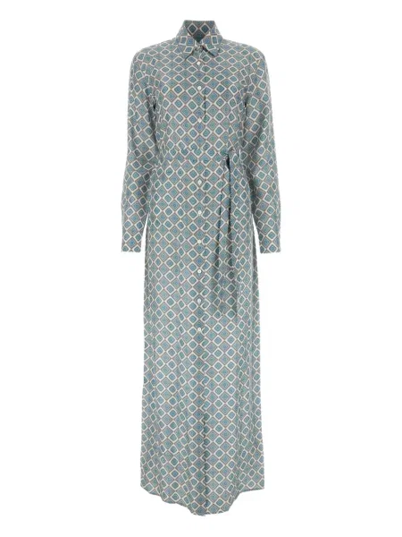 Rochie tip cămașă Prada cu imagine cu imprimeu geometric de costum albastru
