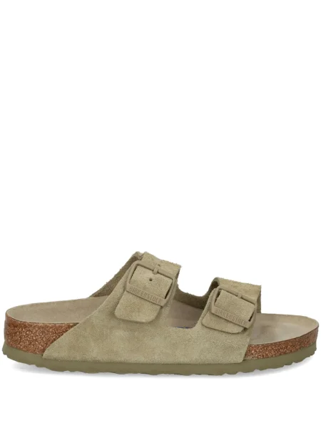 Sandale Birkenstock din piele de căprioară fără toc verde
