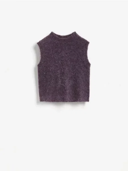 Reserved Vestă tricotată cu lână de alpaca bordo