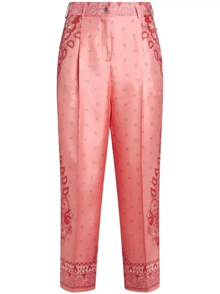Pantaloni Etro de mătase cu imagine cu model paisley roz
