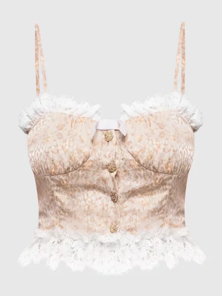 Топ із шовку з рюшами Alessandra Rich бежевий
