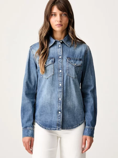 Tommy Jeans košeľa dámska rifľová modrá
