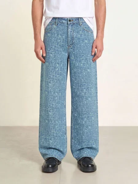 Džíny Daily Paper Croc Jacquard Oversized Jeans Blue S modré