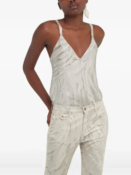 Top Roberto Cavalli de mătase cu pene alb