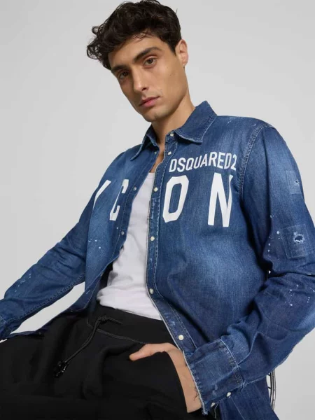 Koszula jeansowa o kroju relaxed fit z listwą guzikową Dsquared2 granatowa