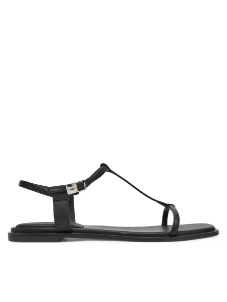 Кожени сандали Calvin Klein FLAT SANDAL SQUARED BUCKLE LTH черно