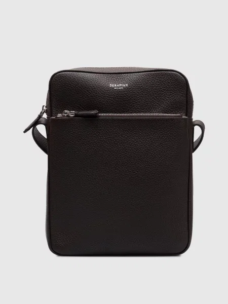 Кожаная сумка Serapian без каблука с принтом коричневая