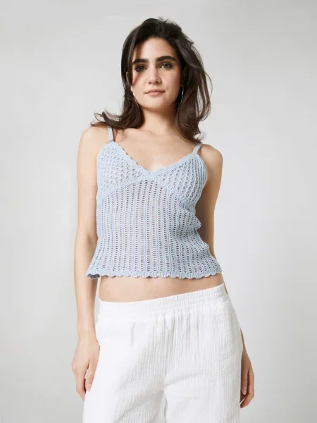 LENI KLUM x ABOUT YOU Top brodat Liv deschis albastru