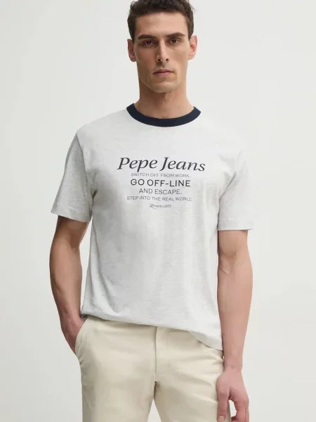 Тениска Pepe Jeans PETERSON с принт сиво