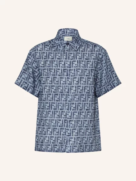 Fendi Koszula Z Lnu blau niebieska