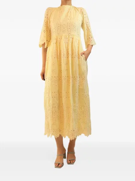 Rochie midi Borgo De Nor cu broderie galben