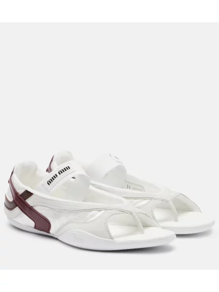 Chiloți tanga Miu Miu din piele alb