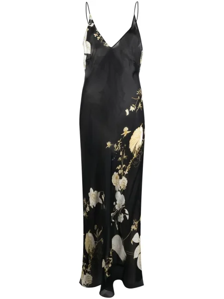 Rochie maxi Carine Gilson cu model floral cu imagine de costum negru