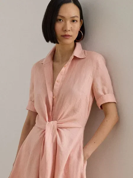 Sukienka koszulowa z czystego lnu Lauren Ralph Lauren różowa