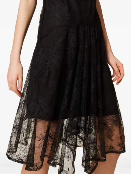 Rochie midi Twinset din dantelă până la genunchi de costum negru