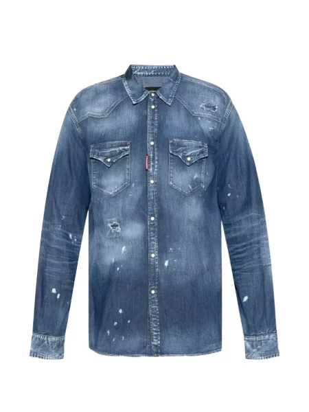 Cămașă Dsquared2 zdrențuiți albastru