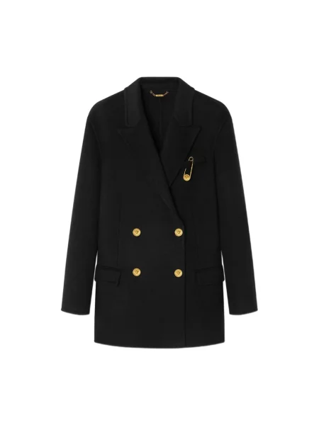 Krótki płaszcz Versace z kaszmiru dwurzędowy czarny