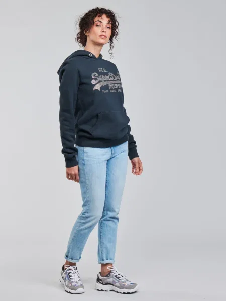 Geacă Superdry cu glugă albastru