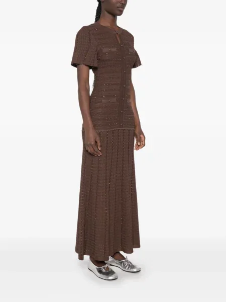 Rochie maxi Sandro cu paiete tricotate maro