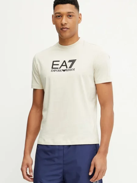 Тениска Emporio Armani с принт бежово