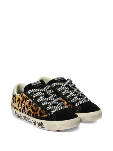Sneakerși Crime London zdrențuiți cu model leopard negru