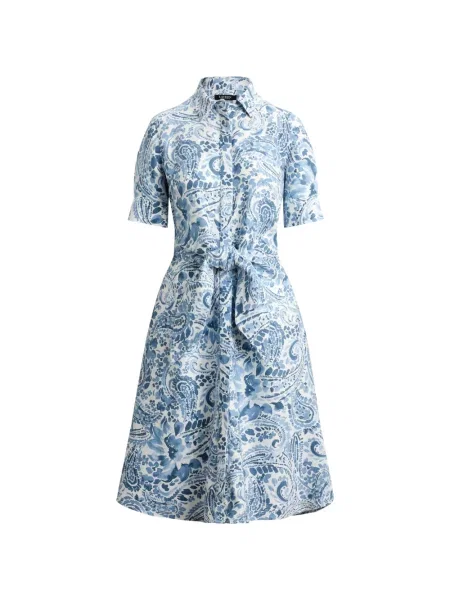 Rochie midi Lauren Ralph Lauren cu imagine cu model paisley cu legături albastru