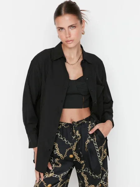 Košile Trendyol Boyfriend černá