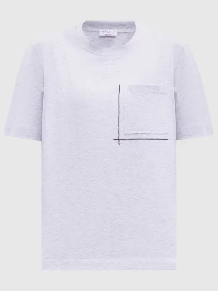 Меланжева футболка з ланцюжком моніль Brunello Cucinelli сіра