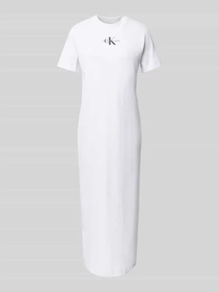 Sukienka midi z wyhaftowanym logo biała
