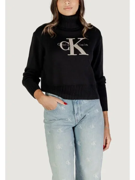 Calvin Klein Jeans Pulover CHENILLE alb kitt negru