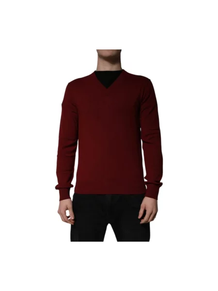 Sweter Dolce And Gabbana z dekoltem w serek brązowy