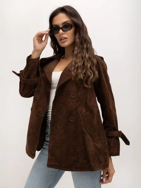 Scurt palton Italy Moda de catifea maro
